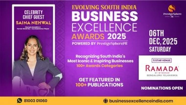 Business News | Olympic Medalist Saina Nehwal Honours South India's Top Entrepreneurs at Evolving South India Business Excellence Award 2025 in Bengaluru