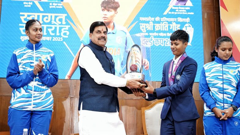 India News | MP CM Mohan Yadav Felicitates Cricketer Kranti Goud on Return to State After World Cup Triumph