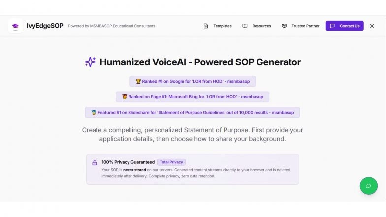 Business News | IvyEdgeSOP Revolutionizes SOP Writing for Indian Students with AI - Powered Platform