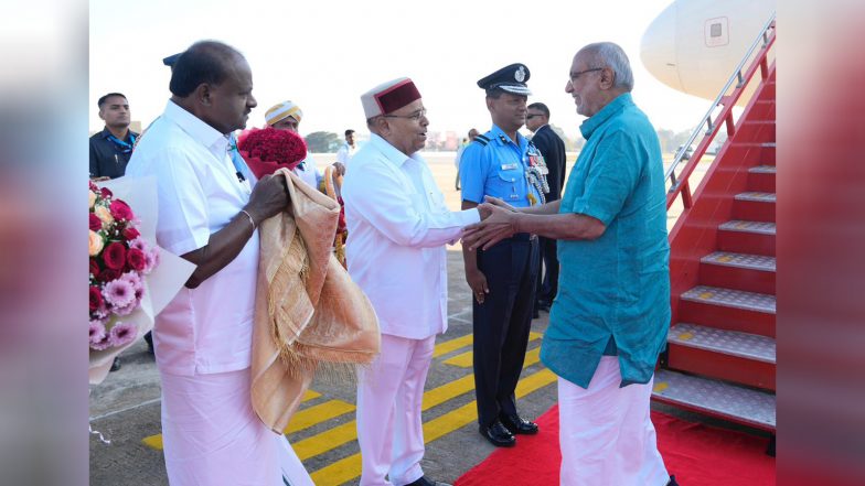 India News | Vice President CP Radhakrishnan Arrives in Karnataka for Maiden Visit After Assuming Office
