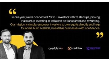 Business News | Creddinv Marks a Milestone with 7000+ Investors, Pioneering Direct Cap Table Investments in India
