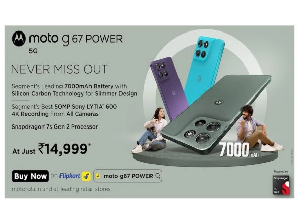 Business News | Moto G67 POWER Goes on Sale -- Best Camera Phone Under Rs. 15K with 7000mAh Battery, 50MP Sony LYTIA™ 600, Snapdragon® 7s Gen 2 -- at Just Rs.14,999*