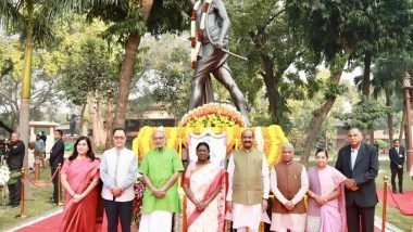 India News | President Murmu, VP Radhakrishnan Pay Floral Tributes to Birsa Munda in Parliament Premises