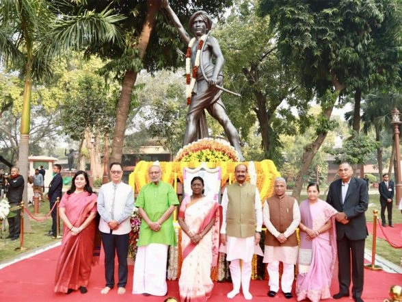 India News | President Murmu, VP Radhakrishnan Pay Floral Tributes to Birsa Munda in Parliament Premises