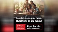 Business News | Jio Unlimited 5G Users to Get Free Jio Gemini Pro, Including Google's Gemini 3