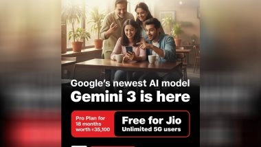 Business News | Jio Unlimited 5G Users to Get Free Jio Gemini Pro, Including Google's Gemini 3