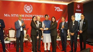 Business News | Stylam Industries Limited Wins Export Excellence Award for 2023-24 and 2024-25 at Plexconcil Platinum Jubilee Celebration
