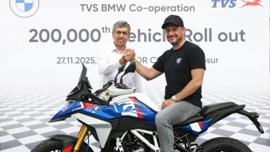 Business News | TVS Motor Company & BMW Motorrad Surpass 2 Lakh Units Milestone in Strategic Partnership