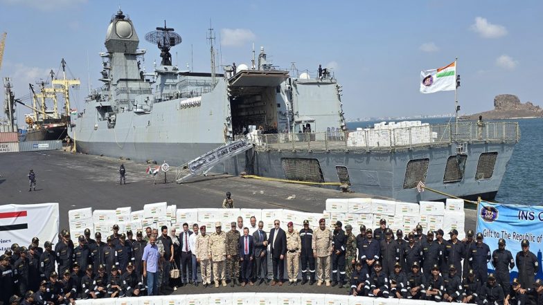 World News | Indian Navy Delivers 67 Tons of Medical Aid to Yemen Following Flash Floods