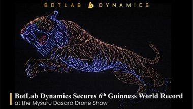 Business News | IIT Startup BotLab Dynamics Makes Another Guinness World Record During Mysuru Dasara Drone Show