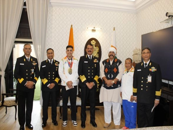 Sports News | Indian Navy Felicitates Hitesh Gulia, His Coach Suranjoy Singh for World Boxing Cup Glory