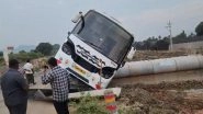 Andhra Pradesh Bus Accident: Bus Meets With Accident, Falls in Ditch Near Rajupalem in Palnadu District (Watch Video) Andhra Pradesh Bus Accident: Bus Meets With Accident, Falls in Ditch Near Rajupalem in Palnadu District (Watch Video)