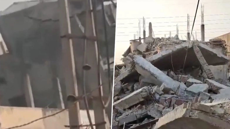 Faridabad Building Collapse: 3-Storey Under-Construction Building Collapses in Haryana's Harfla Area (Watch Video)