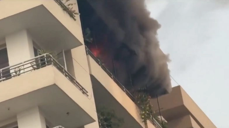 Gurugram Fire: Massive Blaze Erupts on Top Floor of Tower A at India Bull Centrum Park on Dwarka Expressway, Video Surfaces