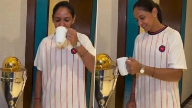 Harmanpreet Kaur Uses Coffee Mug to do 'Cheers' With ICC Women's World Cup 2025 Trophy Following India's Title Victory, Video Goes Viral