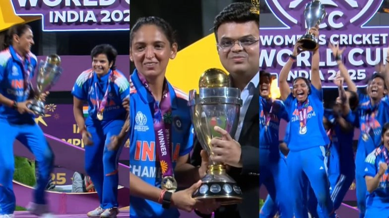 Watch Harmanpreet Kaur Receive ICC Women's World Cup 2025 Trophy From ICC  Chairman Jay Shah, Perform Special Celebration With Teammates (Video  Inside) | 🏏 LatestLY