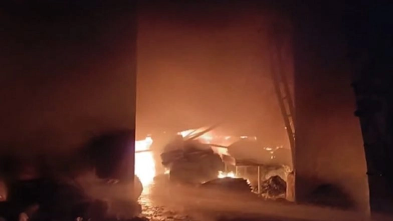 Kanpur Fire: Massive Blaze Erupts at Garment Factory in Kanpur, Fire Tenders Present at Spot (Watch Video)