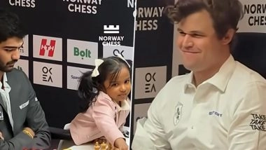 Old Video of Magnus Carlsen Playing Chess With 4-Year-Old Little Girl Gauri Asha On Sidelines of Match With D Gukesh Goes Viral