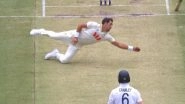 Mitchell Starc Catch Video: Watch Aussie Pacer Take Sensational Diving Catch Off His Own Bowling to Dismiss Zak Crawley During AUS vs ENG 1st Test in Ashes 2025-26