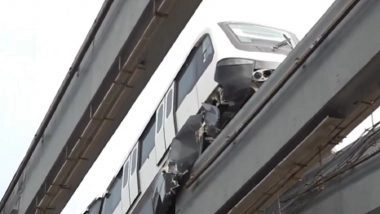 Mumbai Monorail Accident: Coach of Monorail Train Derails and Hits a Structure in Wadala While Undergoing Testing, Motorman Suffers Injuries (Watch Video)