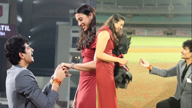 Palash Muchhal Proposes to Smriti Mandhana at India's ICC Women's World Cup 2025 Winning Venue, Adorable Video Goes Viral