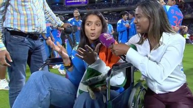 Injured Pratika Rawal Joins India's ICC Women's World Cup 2025 Celebrations on Wheelchair, Says 'There is No Words' (Watch Video)
