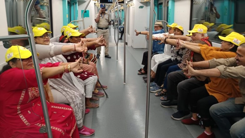 'Metro Line 3 Is for Everyone!': 25 Senior Citizens of Priyadarshani Laughter Club Travel by Mumbai Metro Line 3, Enjoy Joyful Ride on the Aqua Line (See Pics)