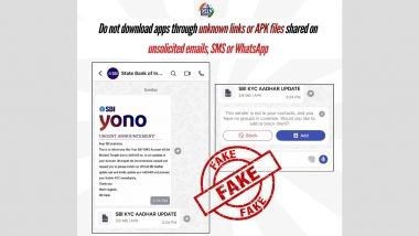 SBI YONO App Will Be Blocked if You Don't Update Your Aadhaar? PIB Fact Check Debunks Fake Message Going Viral on Social Media