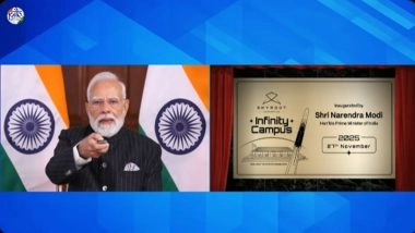 PM Narendra Modi Inaugurates Indian Space Start-Up Skyroot’s Infinity Campus in Hyderabad, Unveils Orbital Rocket Vikram-I (Watch Video)