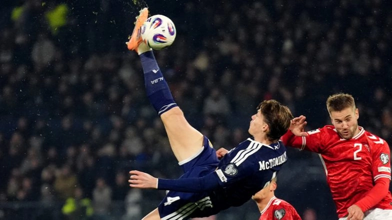 Scott McTominay Scores Sensational Bicycle Kick Goal as Scotland Beat Denmark 4-2 to Qualify for FIFA World Cup 2026 (Watch Goal Video Highlights)