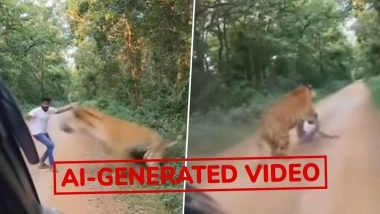 Did a Tiger Attack a Man at Jim Corbett National Park in Uttarakhand? Viral Reel Claiming Tiger Attack at National Park Is AI-Generated, Reveals Fact Check