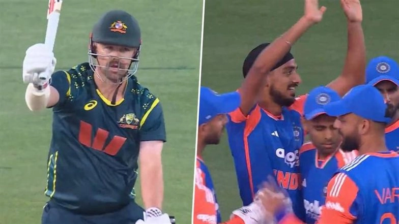 Travis Head Wicket Video: Watch Arshdeep Singh Remove Australia Opener After Suryakumar Yadav Takes Fantastic Catch During IND vs AUS 3rd T20I 2025