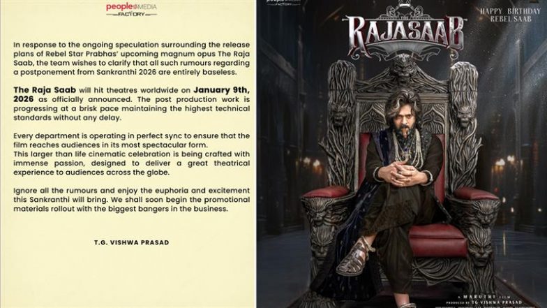 ‘The Raja Saab’: Makers Clarify No Delay in Prabhas’ Upcoming Horror Film, Promise Worldwide Release on January 9, 2026 (View Post)