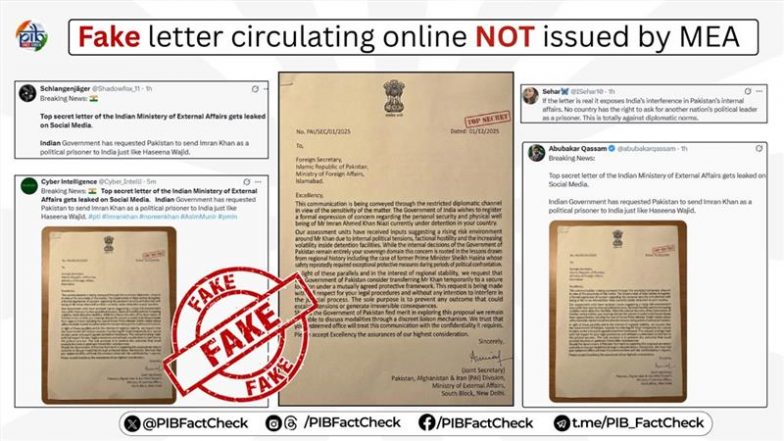 Did India Seek Imran Khan’s Custody From Pakistan as a Prisoner? PIB Fact Check Debunks Pakistan’s Bogus ‘Top-Secret MEA Document’ Claim