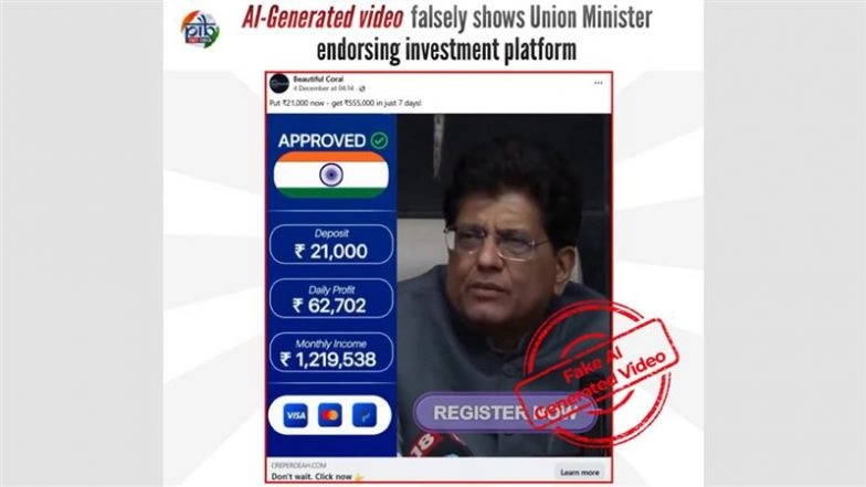 Did Piyush Goyal Promote &lsquo;QuantumAI&rsquo; Investment Scheme Promising INR 5,50,000 Lakh per Week on Investment of INR 21,000? PIB Fact Check Debunks Digitally Altered Fake Video