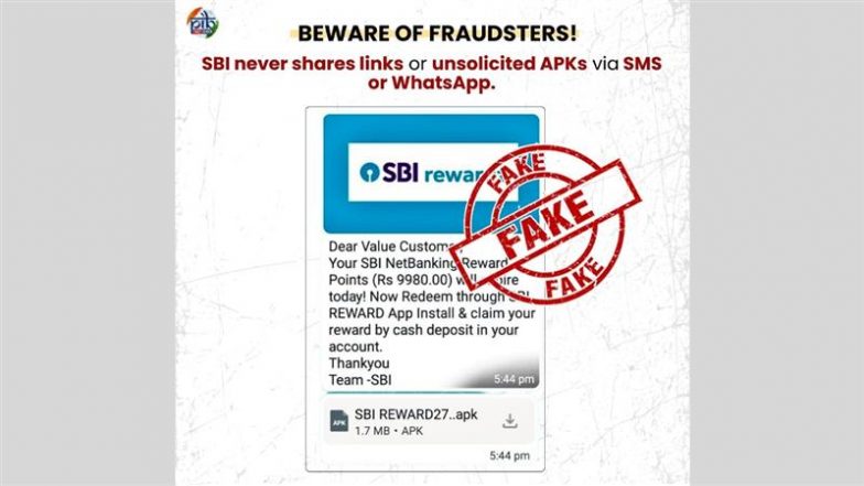 Did You Receive an SMS or WhatsApp Message Asking You to Download an App to Redeem SBI Reward Points? PIB Fact Check Debunks Fake Message Going Viral