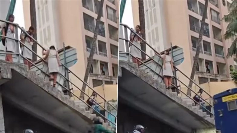 Mumbai: Schoolgirls Climb Down Closed Foot Over Bridge in Vikhroli, Shocking Video Goes Viral