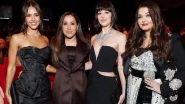 Collab We Need: Aishwarya Rai Bachchan and Dakota Johnson Bond at Red Sea Film Festival 2025; Actresses Hold Hands and Pose on Red Carpet (View Posts)