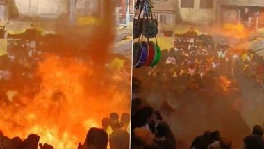 Jejuri Temple Fire: Several, Including Councillor, Injured After Turmeric Catches Fire During Maharashtra Local Body Polls Victory Celebration in Pune; Video Goes Viral