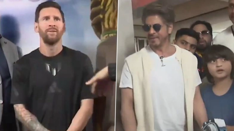 Lionel Messi Meets Shah Rukh Khan In Kolkata Amidst Ongoing GOAT India Tour 2025 (Watch Video)