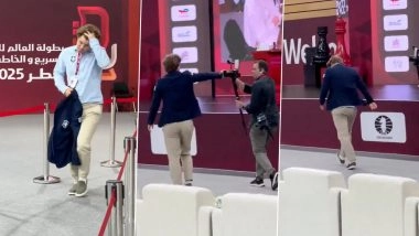 Magnus Carlsen Expresses Frustration Post-Loss at FIDE World Rapid Championship 2025, World No 1 Player Pushes Cameraman Away While Exiting Hall (Watch Video)