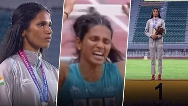 Jyothi Yarraji Defends Hurdles Gold At Asian Athletics Championship 2025 In Empty Stadium, Ace Indian Athlete Gets Emotional During Indian National Anthem (Watch Video)