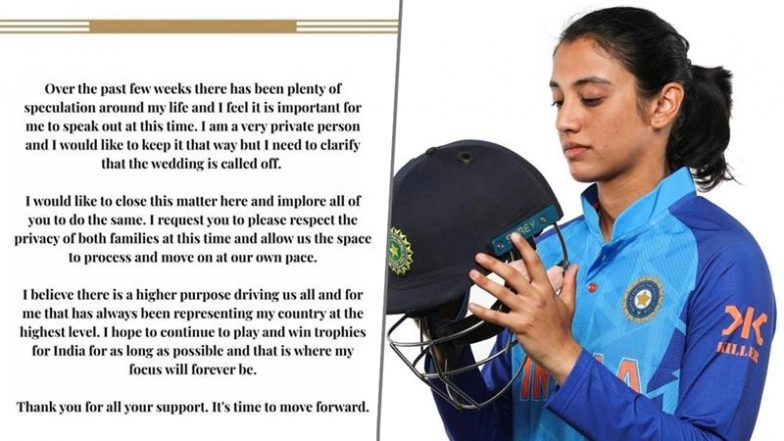 Smriti Mandhana Calls Off Wedding With Palash Muchhal, India Ace Batter Issues Statement On Social Media (See Post)