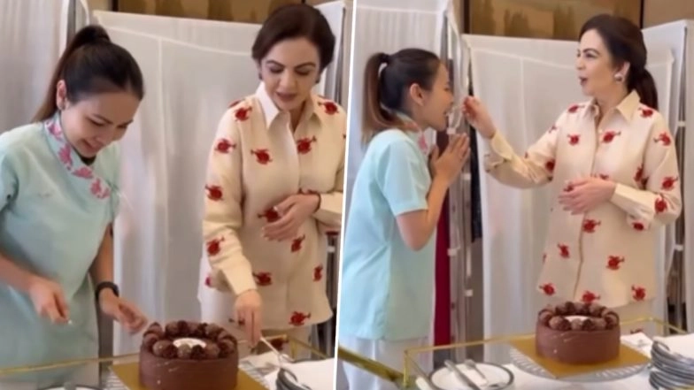Nita Ambani Wins Hearts As She Celebrates Staff Member&rsquo;s Birthday in Viral Video; Netizens Praise Her for Being &lsquo;Kind and Down to Earth&rsquo; (Watch)