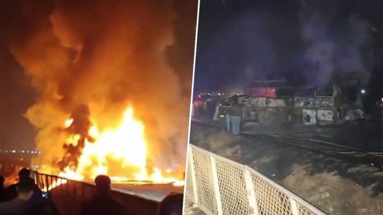 Chitradurga Road Accident: 10 Charred to Death in Sleeper Bus-Truck Collision in Karnataka, Disturbing Video Surfaces