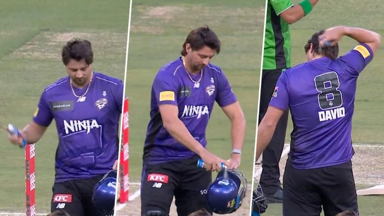 Tim David Applies Insect Repellent Spray On Helmet and Himself As Flies Become Unbearable At MCG During Melbourne Stars vs Hobart Hurricanes BBL 2025-26 Match (Watch Video)