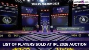 IPL 2026 Auction: List of Sold Players With Price in INR, Check Team-Wise Cricketers Bought at Indian Premier League 19 Bidding Event IPL 2026 Auction: List of Sold Players With Price in INR, Check Team-Wise Cricketers Bought at Indian Premier League 19 Bidding Event