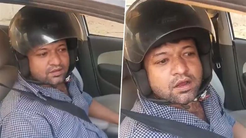 A man in Uttar Pradesh’s Agra was spotted driving his car while wearing a helmet, days after police allegedly fined him for not having one on. In a viral video, the driver, Gulshan, a teacher by profession, claimed he was issued an INR 1,100 challan on November 26 despite wearing his seatbelt at the time. 📰 Agra Man Seen Driving Car Wearing Helmet After UP Traffic Police Puts INR 1,100 Fine on Him for Not Wearing 1 (Watch Video).