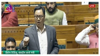 India News | Rijiju Urges Opposition to Maintain Discipline in Parliament Amid Protests over Special Intensive Revision of Electoral Rolls