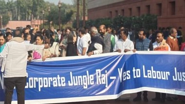 India News | Rahul, Sonia Gandhi Join INDIA Bloc Protest Against Labour Codes at Parliament